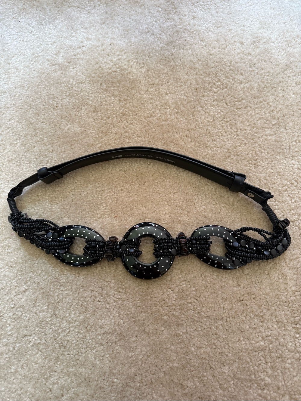 Chico's Black Polka Dot Ring belt